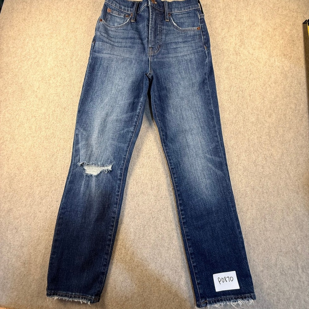 Madewell The Perfect Vintage Crop Jean 25 Distressed High Rise Straight Leg Blue